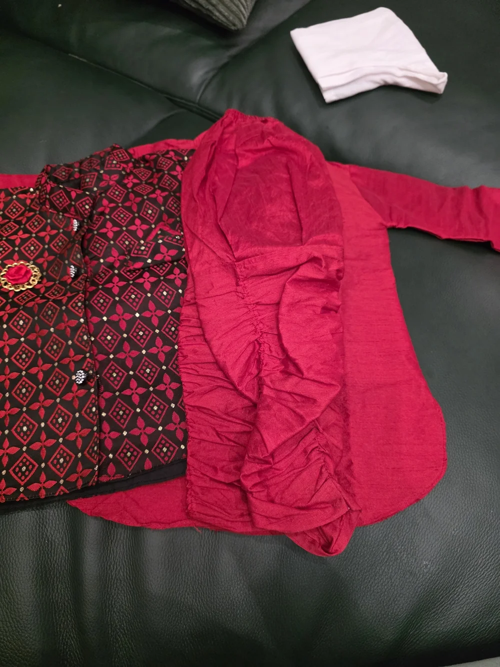 Kids A-Line Matching Set in Red and Black - Coordinated Patterned Outfit